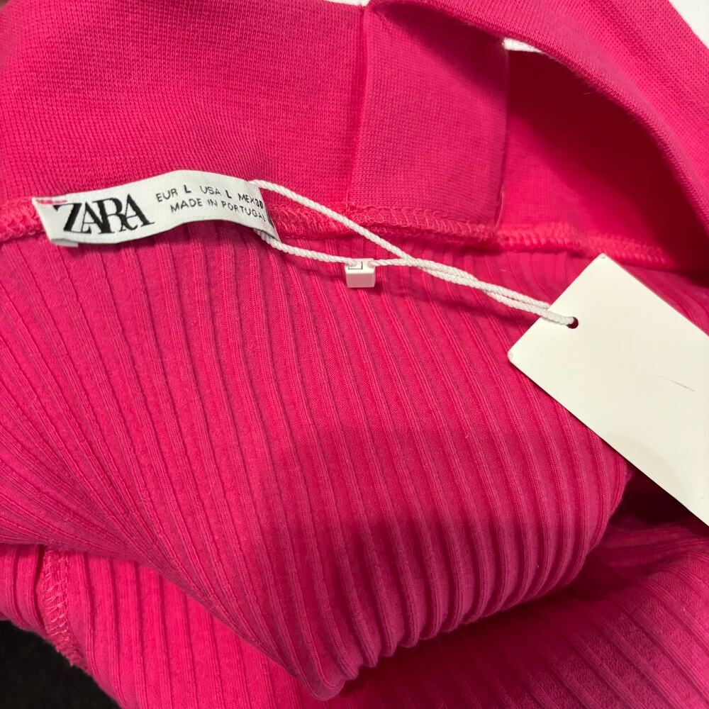 ZARA Pink Ribbed Halter Crop Top Womens L Stretch Knit Sleeveless NWT - Picture 5 of 5